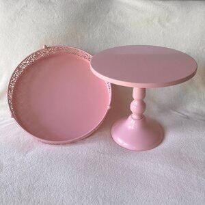 Pink Metal Tray & Cake Stand Set, Baby Shower & Home Decor
